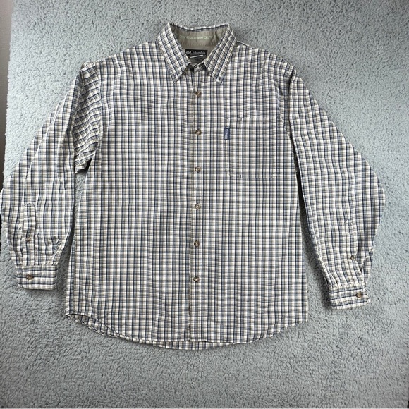Columbia XCO Button Down Shirt Mens Sz Large Checker Long Sleeve Blues Greens - Picture 1 of 10